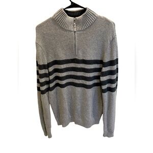Tahari Men's 1/4 Zip Pullover Cotton Sweater Textured Stripes Size Medium